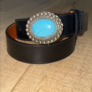 LAI Black Belt with Turquoise Buckle